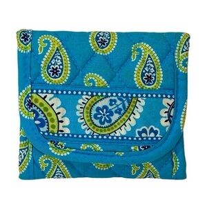 Vera Bradley Pocket Wallet Bermuda Blue Aqua/Lime Green/Blue EUC